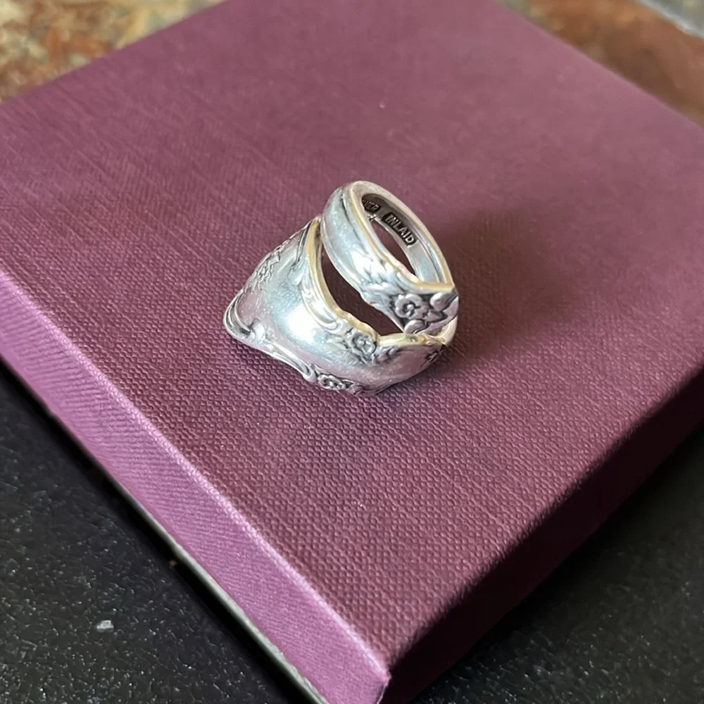 Wrapped Spoon Ring Orleans Pattern Deep Silver - Picture 2 of 2